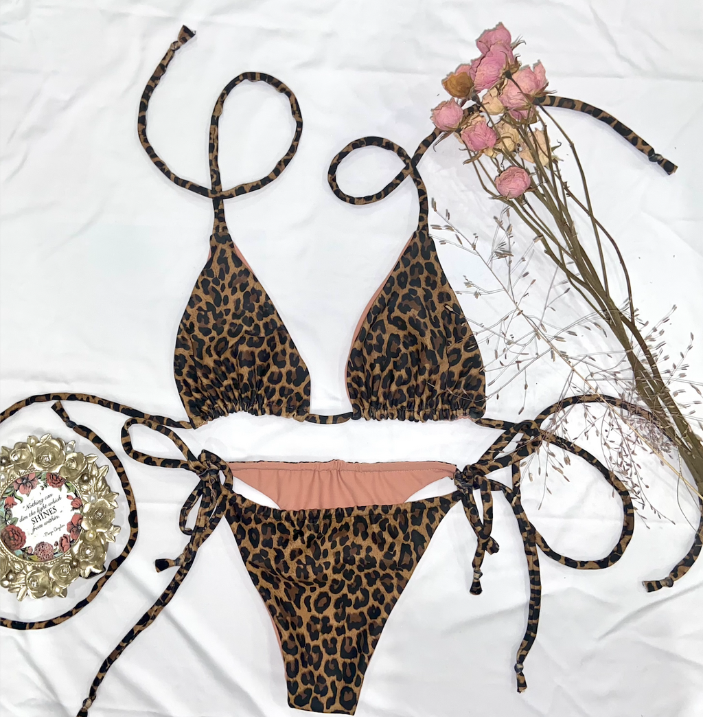 bikini, two piece, reversible, nude, leopard